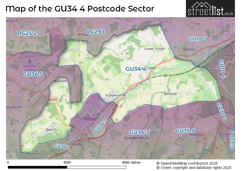 Map of the GU34 4 and surrounding postcode sector