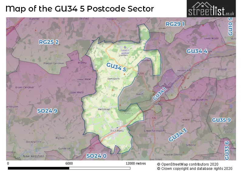 Map of the GU34 5 and surrounding postcode sector
