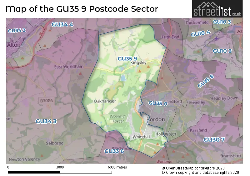 Map of the GU35 9 and surrounding postcode sector