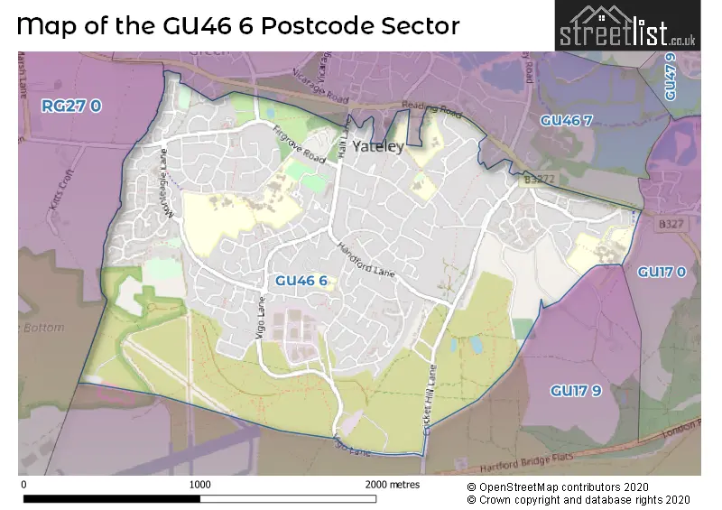 Map of the GU46 6 and surrounding postcode sector