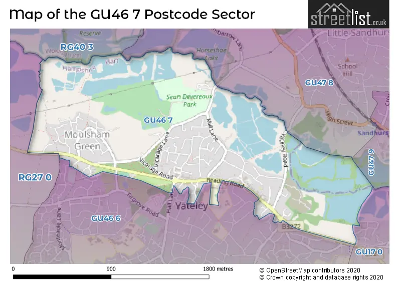 Map of the GU46 7 and surrounding postcode sector