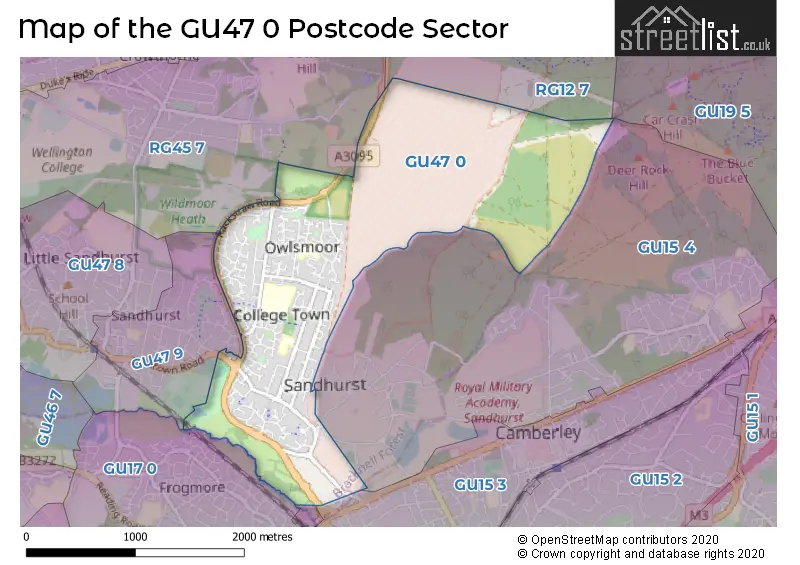 Map of the GU47 0 and surrounding postcode sector