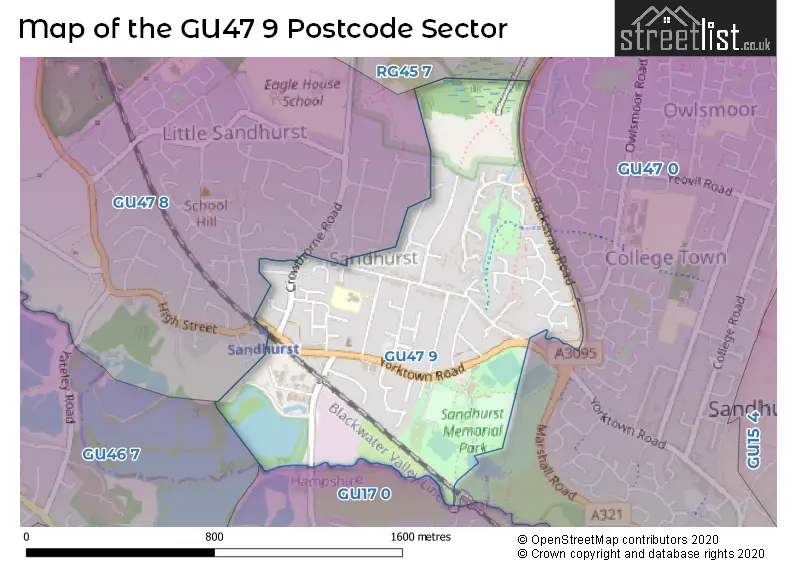Map of the GU47 9 and surrounding postcode sector