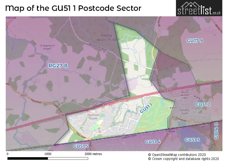 Map of the GU51 1 and surrounding postcode sector