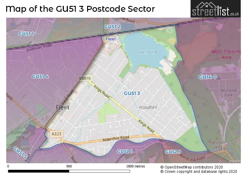 Map of the GU51 3 and surrounding postcode sector