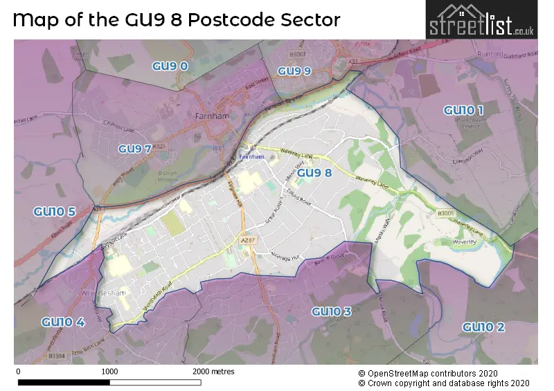 Map of the GU9 8 and surrounding postcode sector