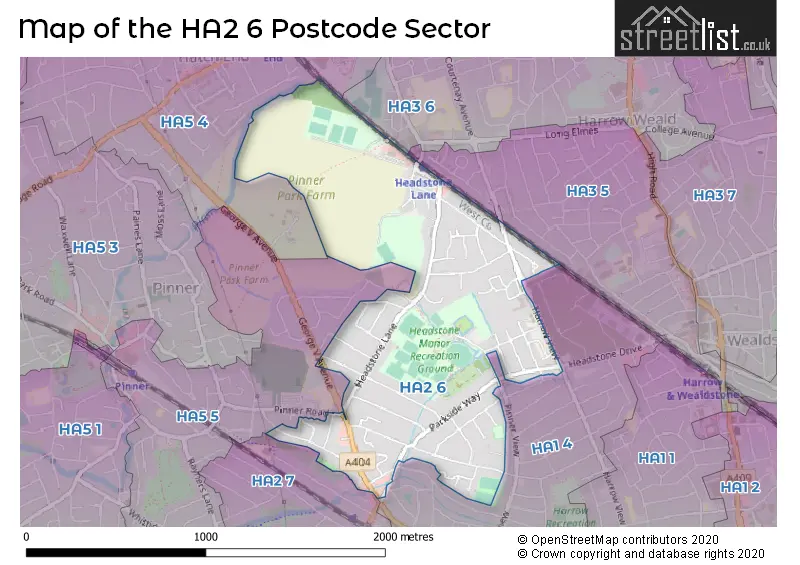 Map of the HA2 6 and surrounding postcode sector
