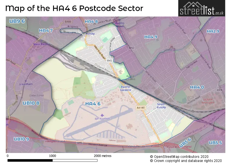 Map of the HA4 6 and surrounding postcode sector