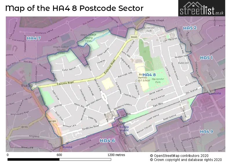 Map of the HA4 8 and surrounding postcode sector