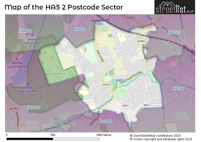 Map of the HA5 2 and surrounding postcode sector