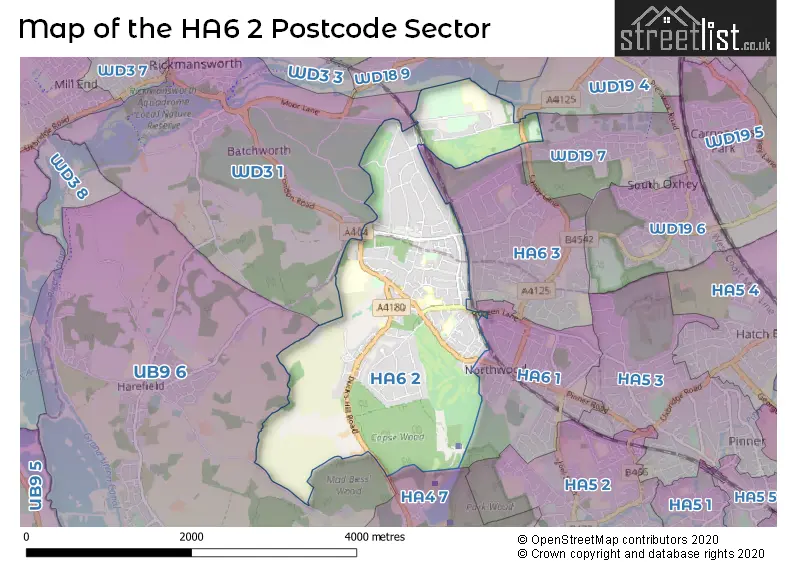 Map of the HA6 2 and surrounding postcode sector