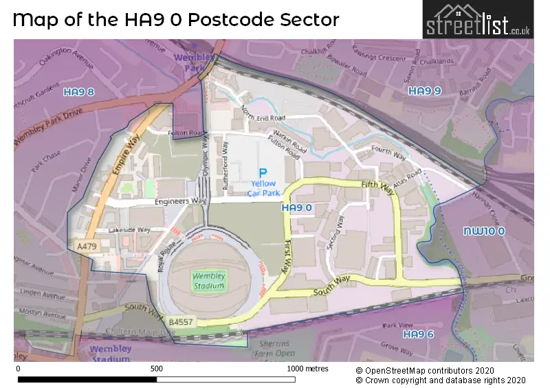 Map of the HA9 0 and surrounding postcode sector