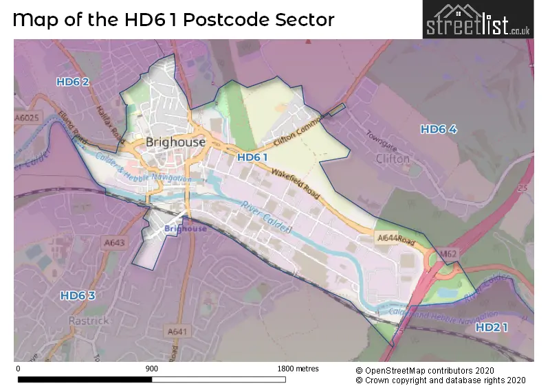 Map of the HD6 1 and surrounding postcode sector