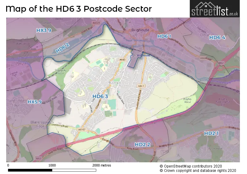 Map of the HD6 3 and surrounding postcode sector