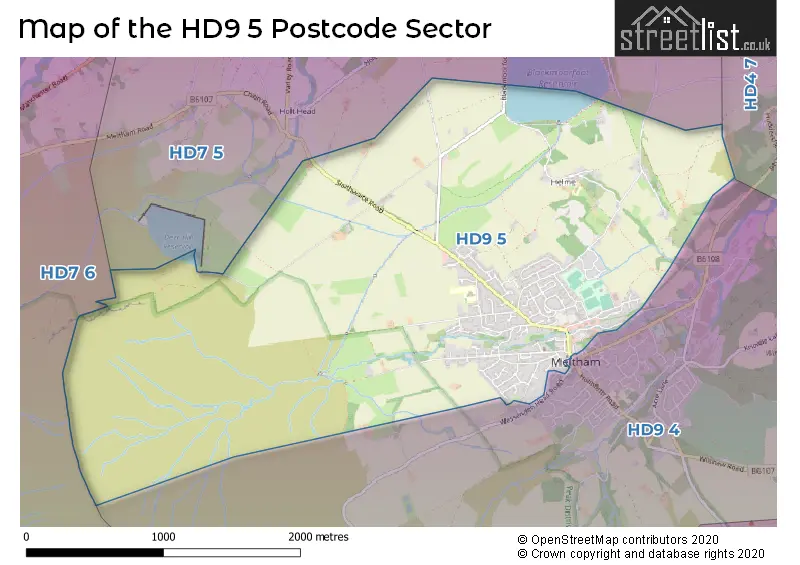 Map of the HD9 5 and surrounding postcode sector