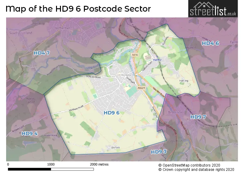 Map of the HD9 6 and surrounding postcode sector