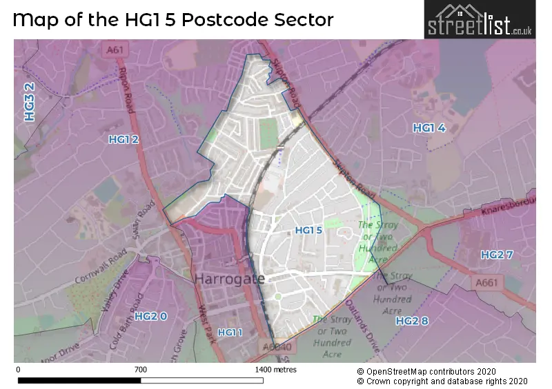 Map of the HG1 5 and surrounding postcode sector