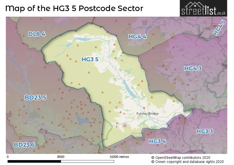 Map of the HG3 5 and surrounding postcode sector