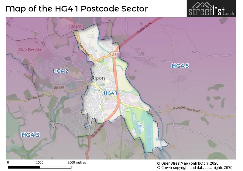 Map of the HG4 1 and surrounding postcode sector