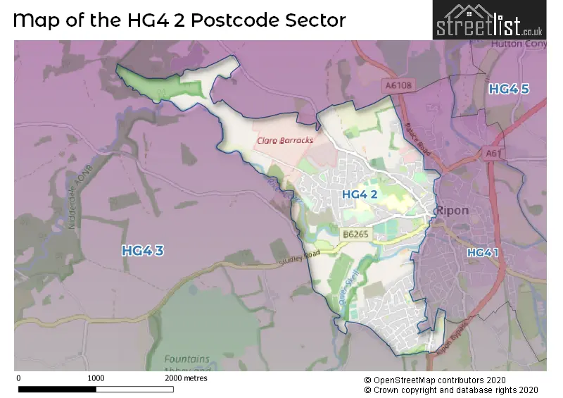 Map of the HG4 2 and surrounding postcode sector