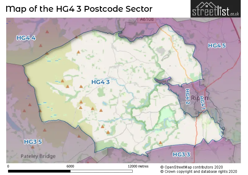 Map of the HG4 3 and surrounding postcode sector