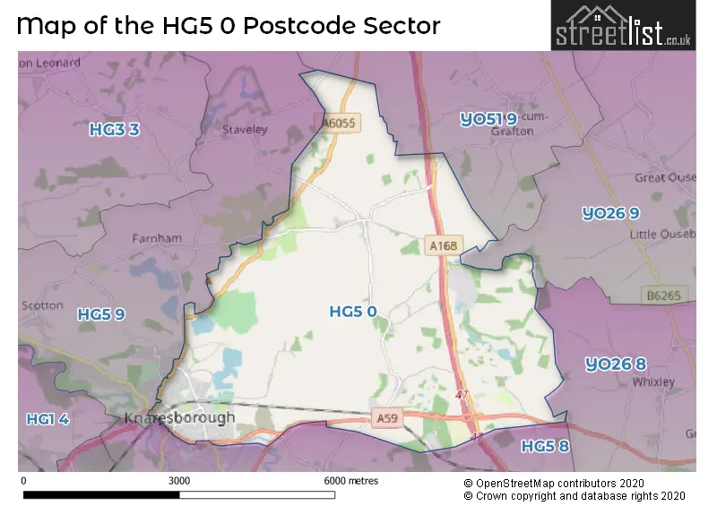 Map of the HG5 0 and surrounding postcode sector