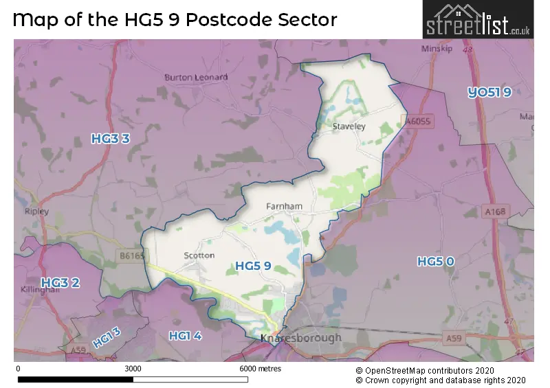Map of the HG5 9 and surrounding postcode sector