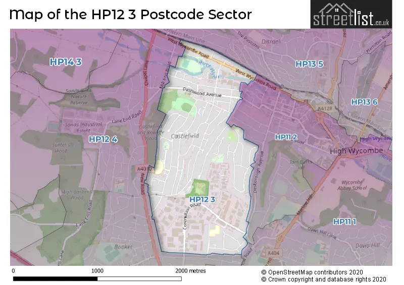 Map of the HP12 3 and surrounding postcode sector