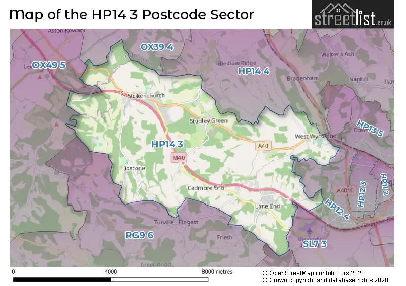 Map of the HP14 3 and surrounding postcode sector