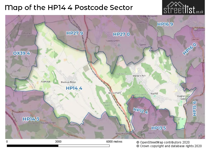 Map of the HP14 4 and surrounding postcode sector