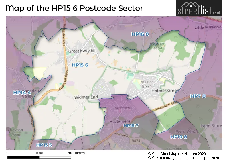 Map of the HP15 6 and surrounding postcode sector