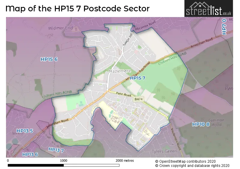 Map of the HP15 7 and surrounding postcode sector