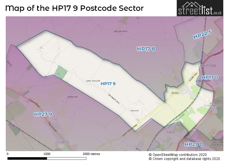 Map of the HP17 9 and surrounding postcode sector