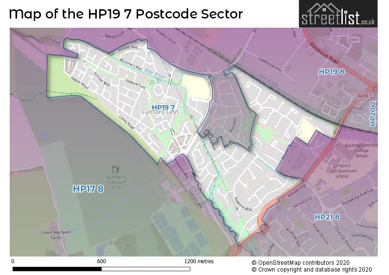 Map of the HP19 7 and surrounding postcode sector