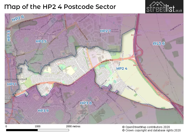 Map of the HP2 4 and surrounding postcode sector