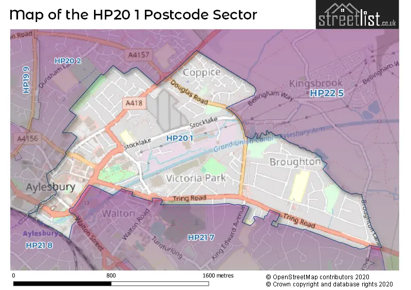 Map of the HP20 1 and surrounding postcode sector
