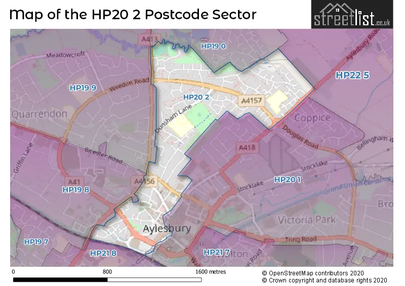 Map of the HP20 2 and surrounding postcode sector