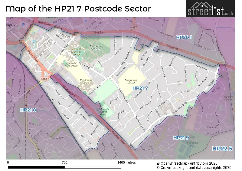 Map of the HP21 7 and surrounding postcode sector