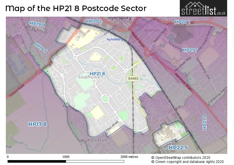 Map of the HP21 8 and surrounding postcode sector