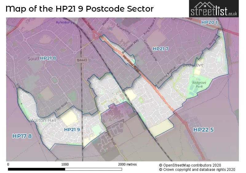 Map of the HP21 9 and surrounding postcode sector