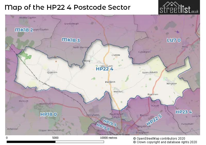 Map of the HP22 4 and surrounding postcode sector