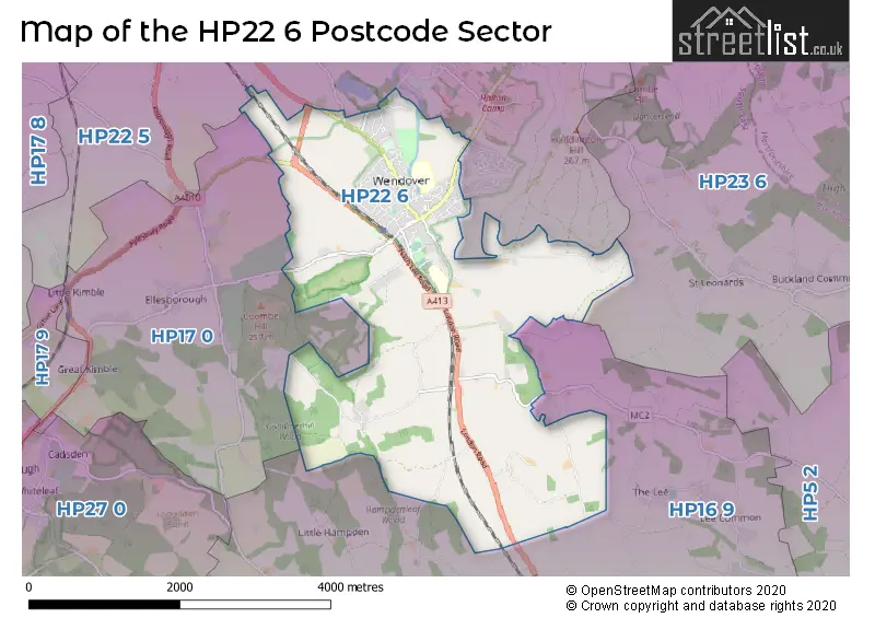 Map of the HP22 6 and surrounding postcode sector