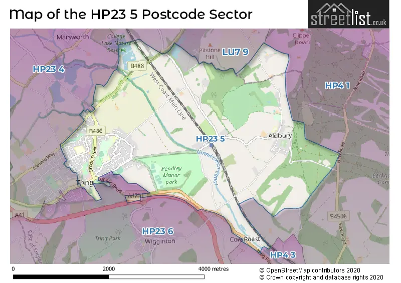 Map of the HP23 5 and surrounding postcode sector
