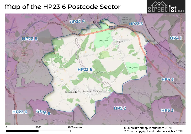 Map of the HP23 6 and surrounding postcode sector