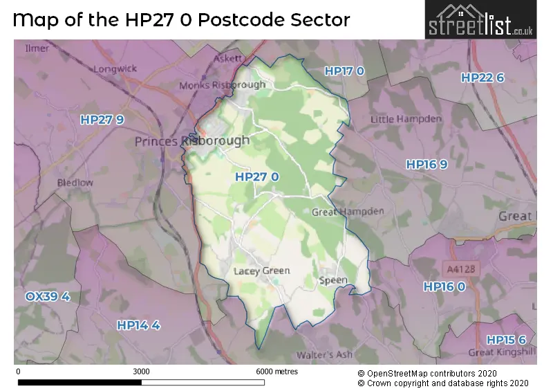 Map of the HP27 0 and surrounding postcode sector