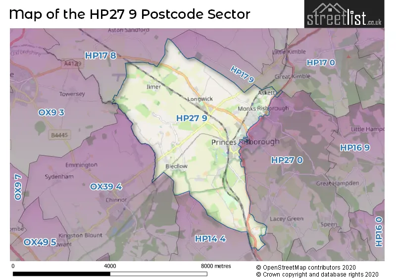 Map of the HP27 9 and surrounding postcode sector