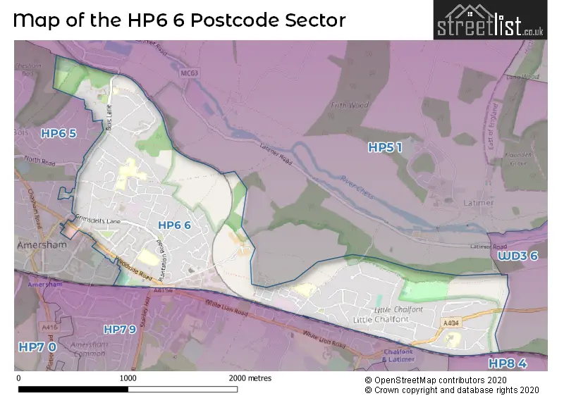 Map of the HP6 6 and surrounding postcode sector