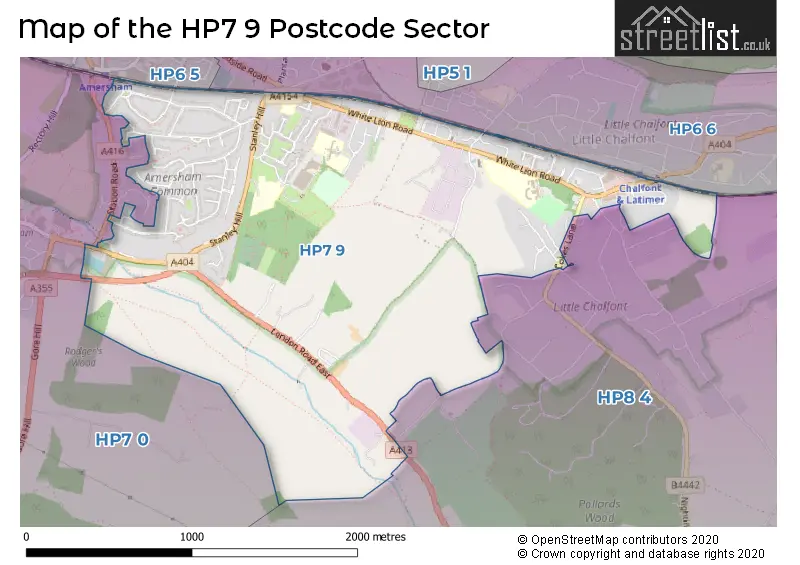 Map of the HP7 9 and surrounding postcode sector