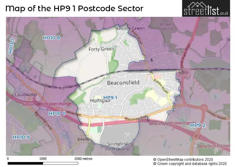 Map of the HP9 1 and surrounding postcode sector