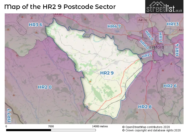 Map of the HR2 9 and surrounding postcode sector